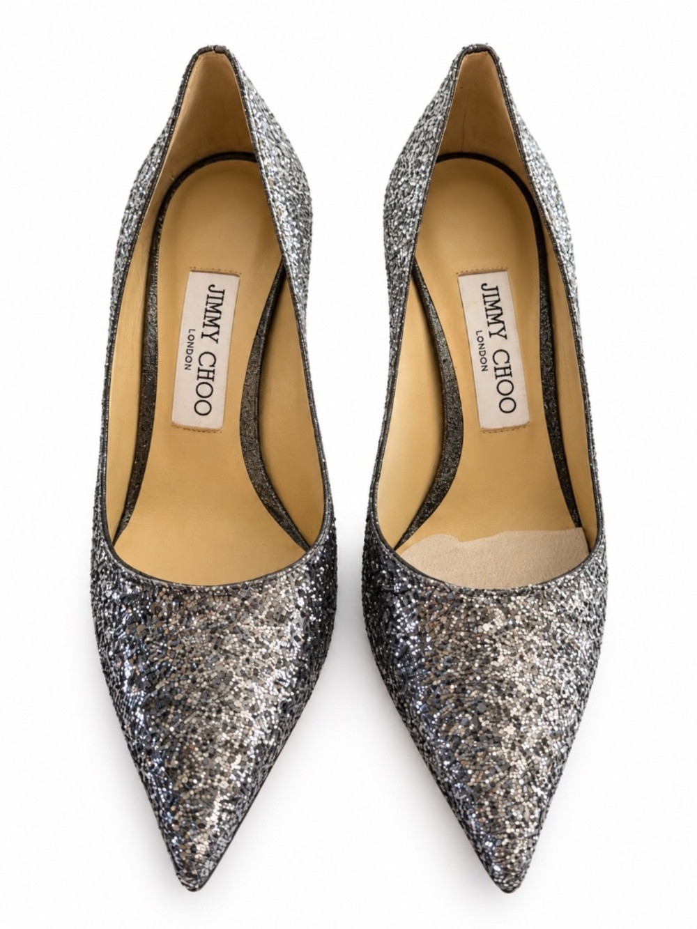 Jimmy Choo Silver Glitter Pointed Toe Pumps Heels Size 37